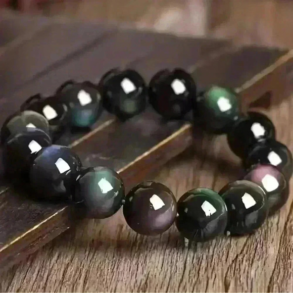 Rainbow Eye Obsidian Beaded Bracelet - Picture 2 of 6